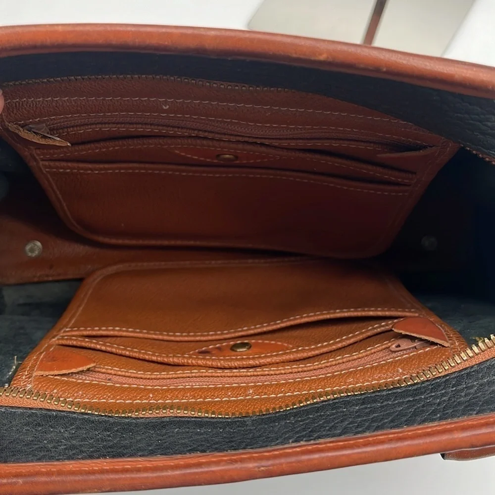 Vintage Dooney & Bourke Navy Double Buckle Leather Double Handle Satchel BLEMISH